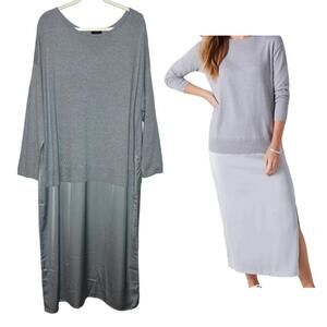 NWOT J. Jill Wearever Mixed Media Sweater Dress, Knit Satin Midi (1582)